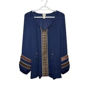 Chicos boho tassle long sleeve blouse womens medium bohemian peasant cottage